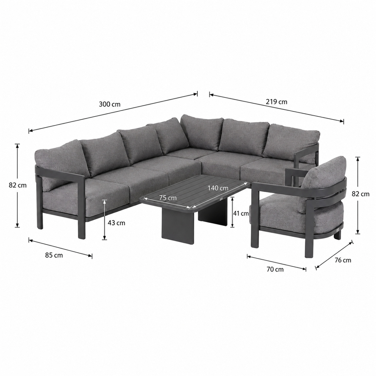 Loungeset Potenza - Antraciet - 7-zits Loungeset Potenza - Antraciet - 7-zits