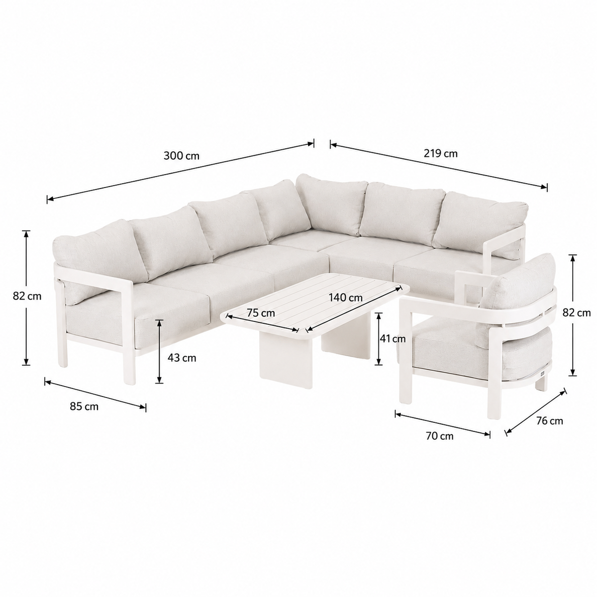 Loungeset Potenza - Crème - 7-zits Loungeset Potenza - Crème - 7-zits