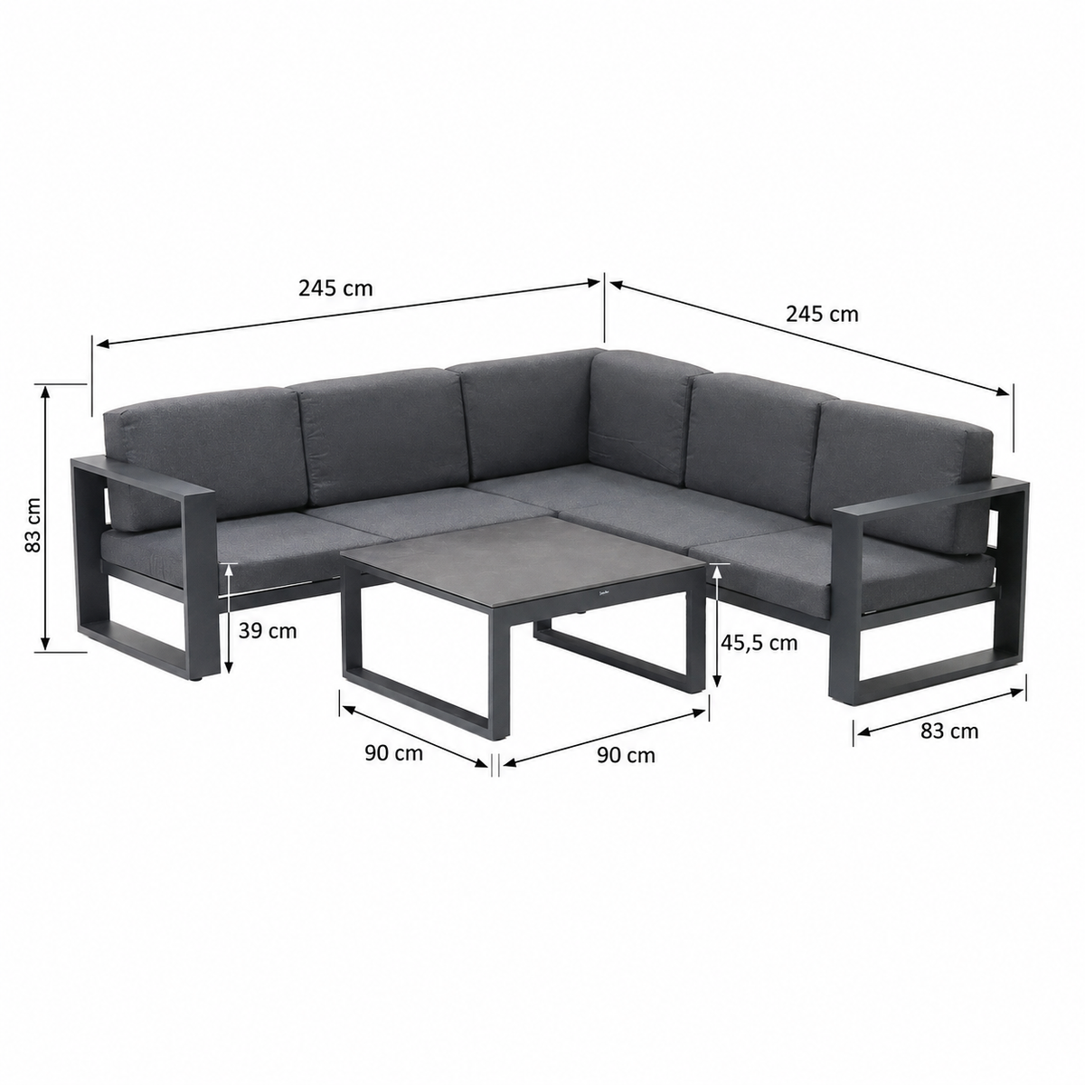 Loungeset Povo - Antraciet - 5-zits Loungeset Povo - Antraciet - 5-zits
