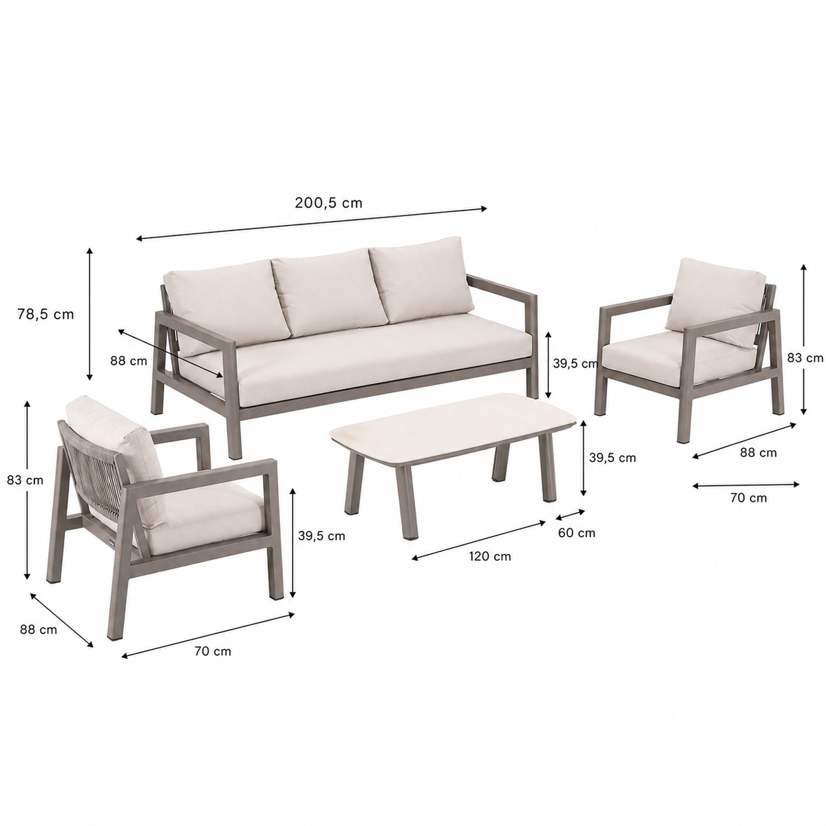 Bank-stoel Loungeset Sirtori - Coffee - 5-zits Bank-stoel Loungeset Sirtori - Coffee - 5-zits
