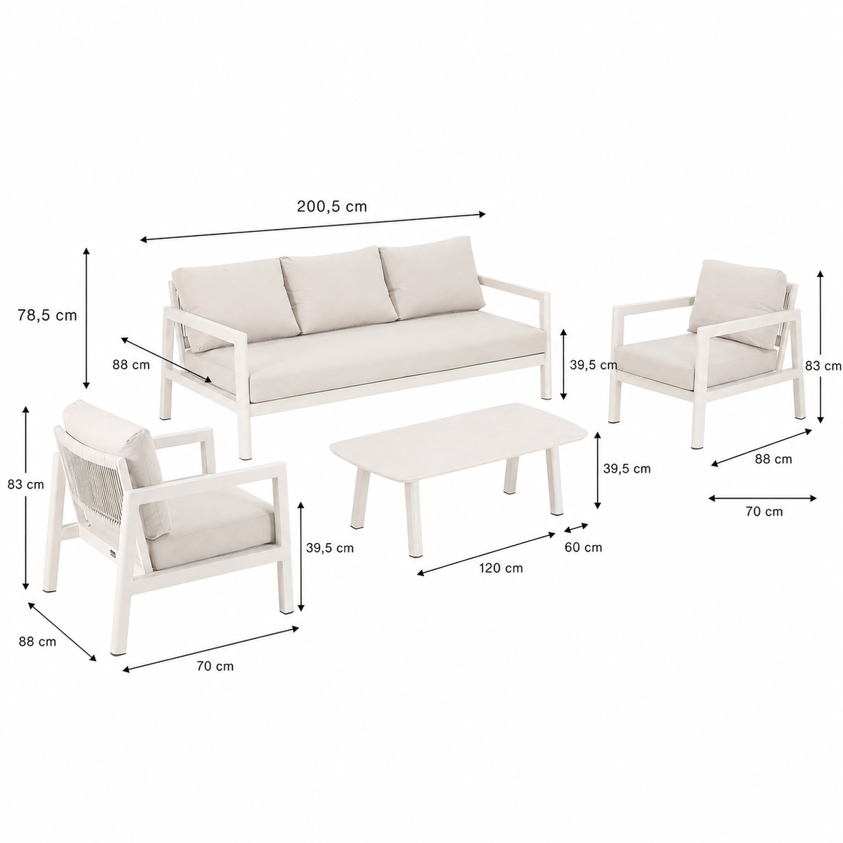 Bank-stoel Loungeset Sirtori - Crème - 5-zits Bank-stoel Loungeset Sirtori - Crème - 5-zits
