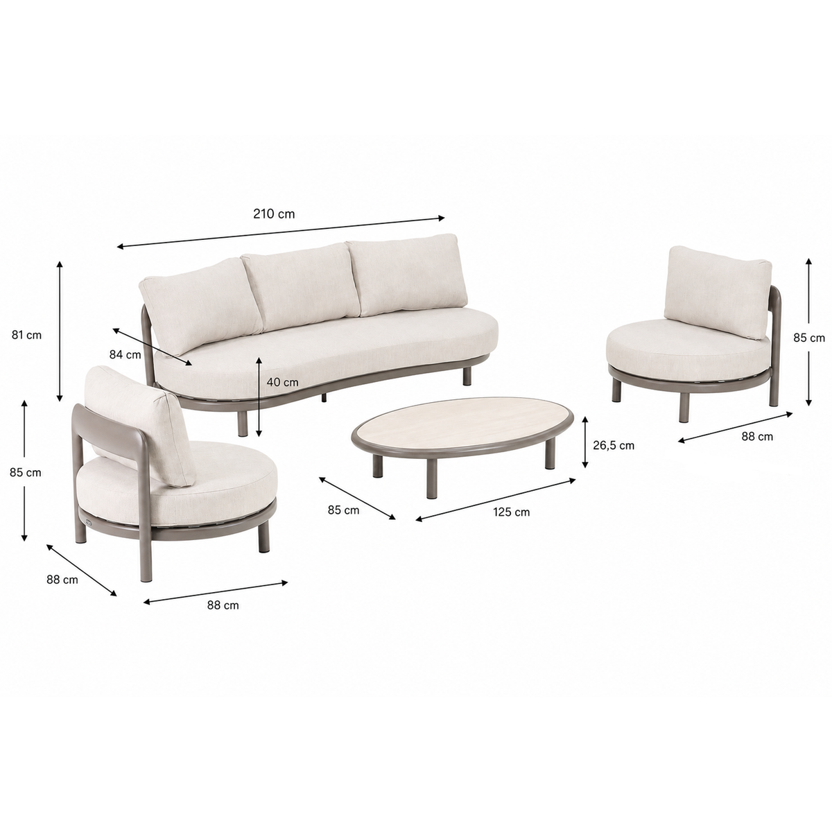 Bank-stoel Loungeset Vada - Coffee - 4-zits Bank-stoel Loungeset Vada - Coffee - 4-zits