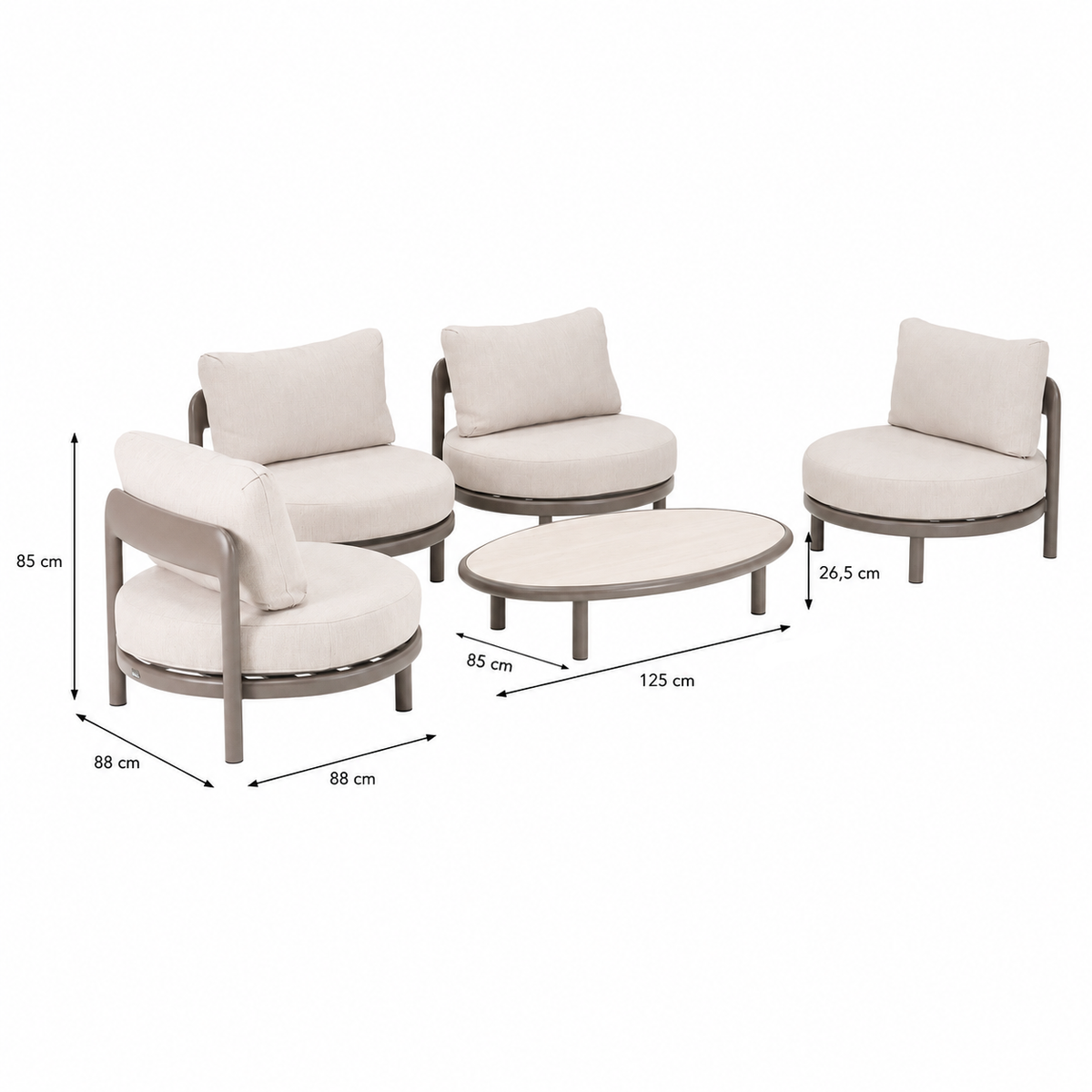 Bank-stoel Loungeset Vada - Coffee - 4-zits Bank-stoel Loungeset Vada - Coffee - 4-zits