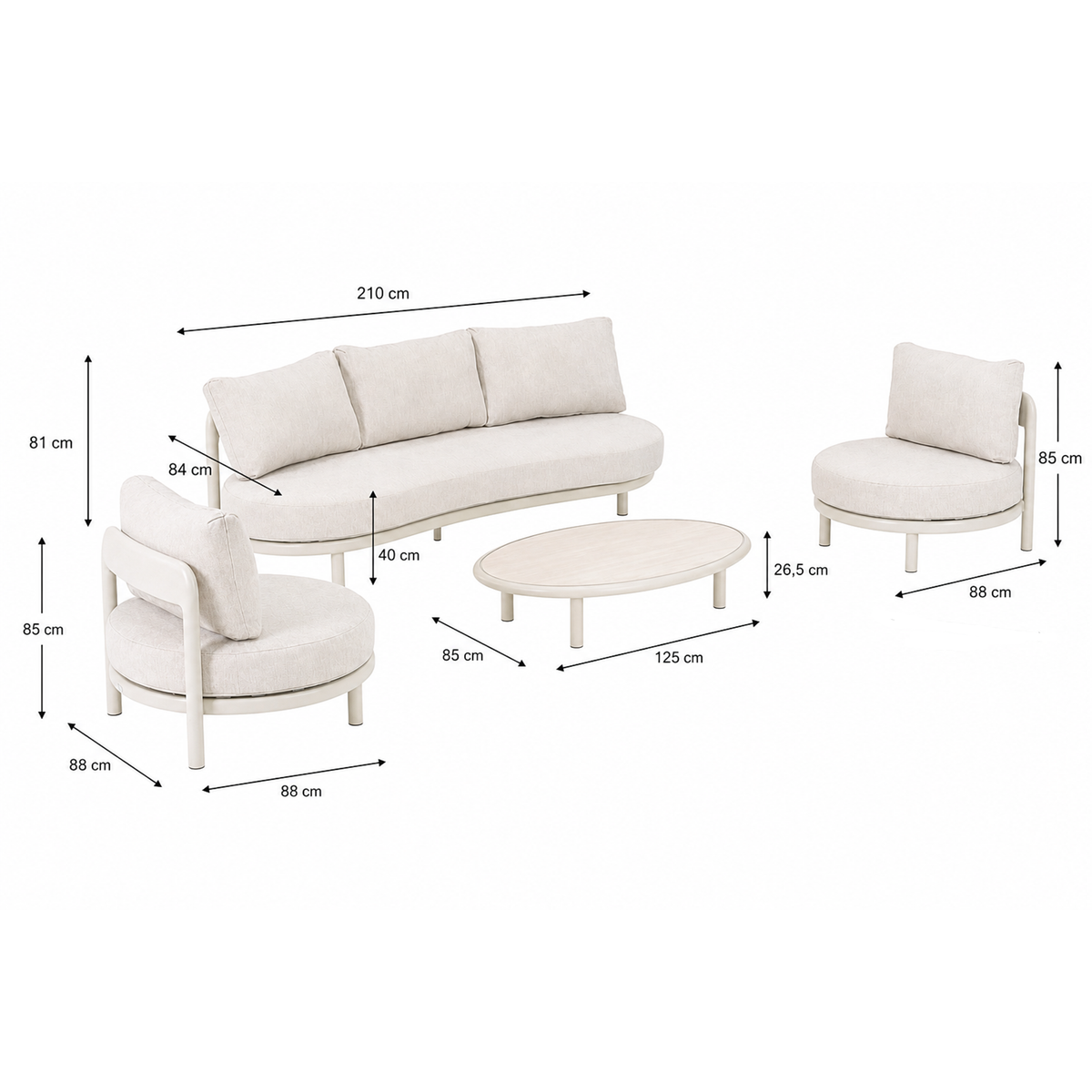 Bank-stoel Loungeset Vada - Crème - 4-zits Bank-stoel Loungeset Vada - Crème - 4-zits