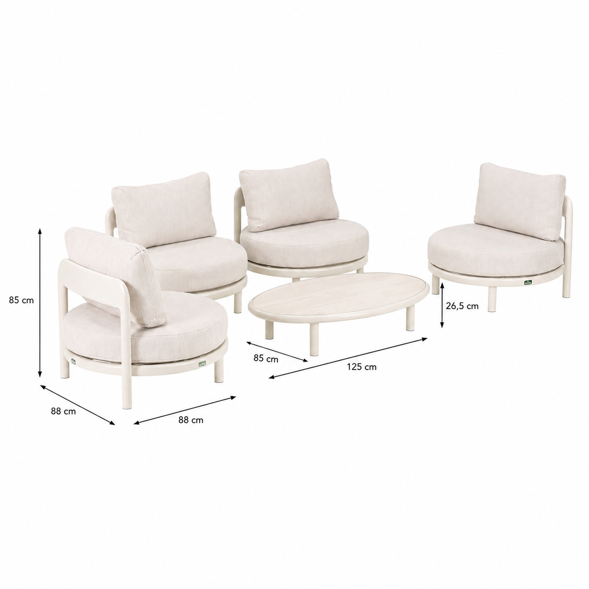 Bank-stoel Loungeset Vada - Crème - 4-zits Bank-stoel Loungeset Vada - Crème - 4-zits
