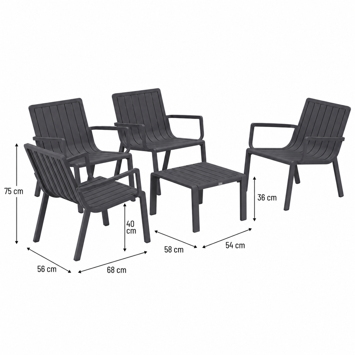 Bank-stoel Loungeset Vetto - Antraciet - 4-zits Extra Bank-stoel Loungeset Vetto - Antraciet - 4-zits Extra