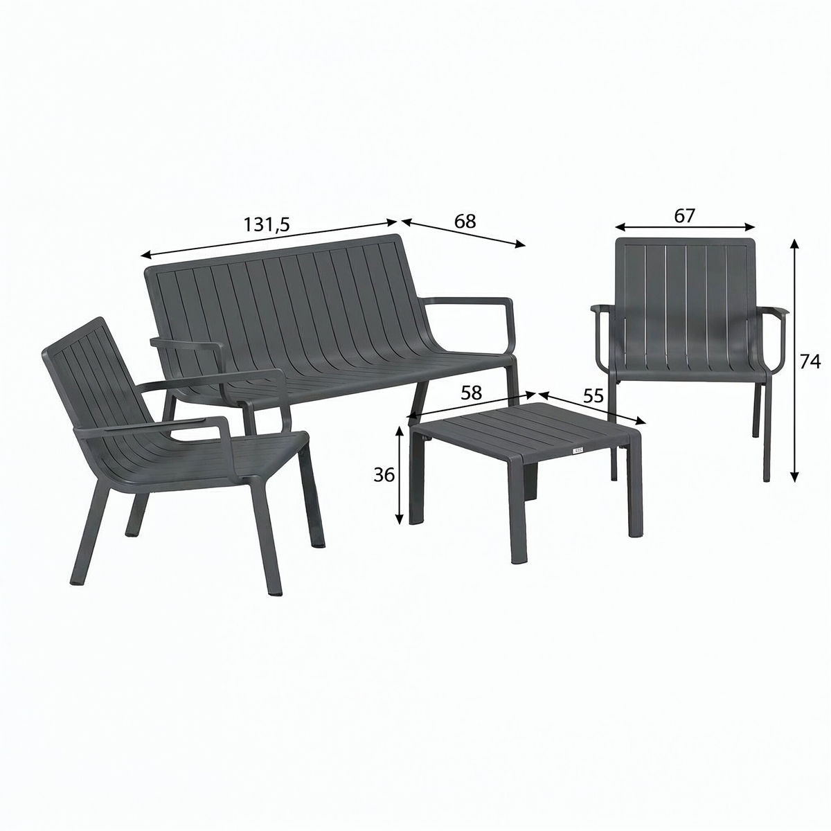 Bank-stoel Loungeset Vetto - Antraciet - 4-zits Bank-stoel Loungeset Vetto - Antraciet - 4-zits