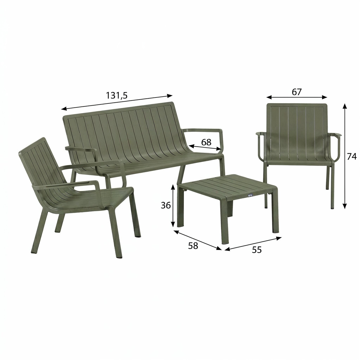 Bank-stoel Loungeset Vetto - Groen - 4-zits Bank-stoel Loungeset Vetto - Groen - 4-zits