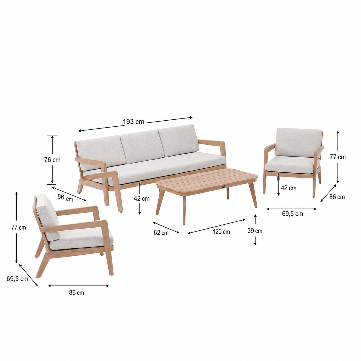 Loungeset Vobarno wood look met kussens Loungeset Vobarno wood look met kussens
