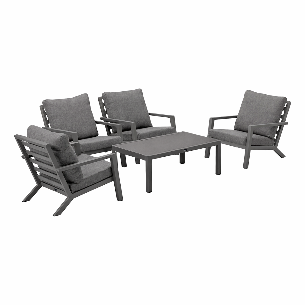 Bank-stoel Loungeset Vomano - Antraciet - 4-zits Bank-stoel Loungeset Vomano - Antraciet - 4-zits