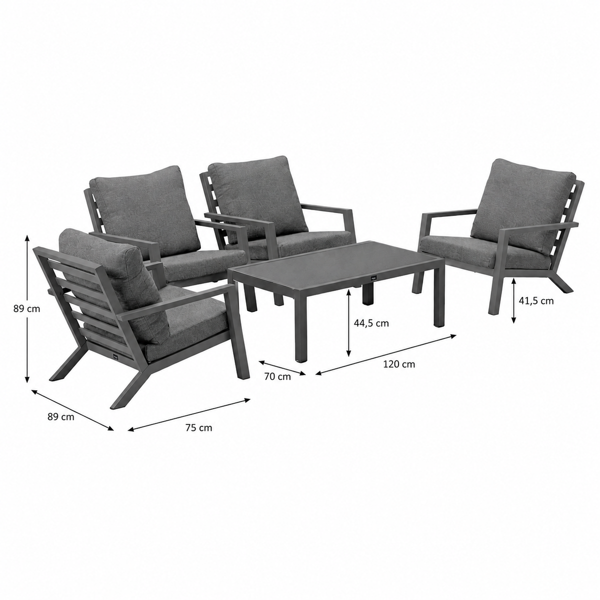 Bank-stoel Loungeset Vomano - Antraciet - 4-zits Bank-stoel Loungeset Vomano - Antraciet - 4-zits