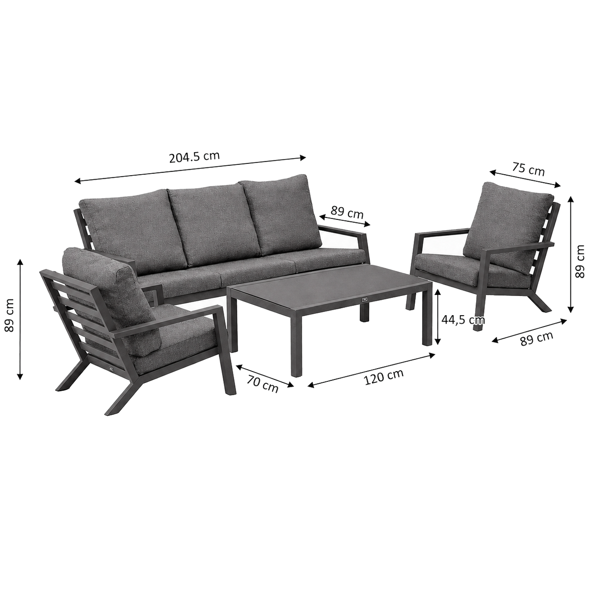 Bank-stoel Loungeset Vomano - Antraciet - 5-zits Bank-stoel Loungeset Vomano - Antraciet - 5-zits