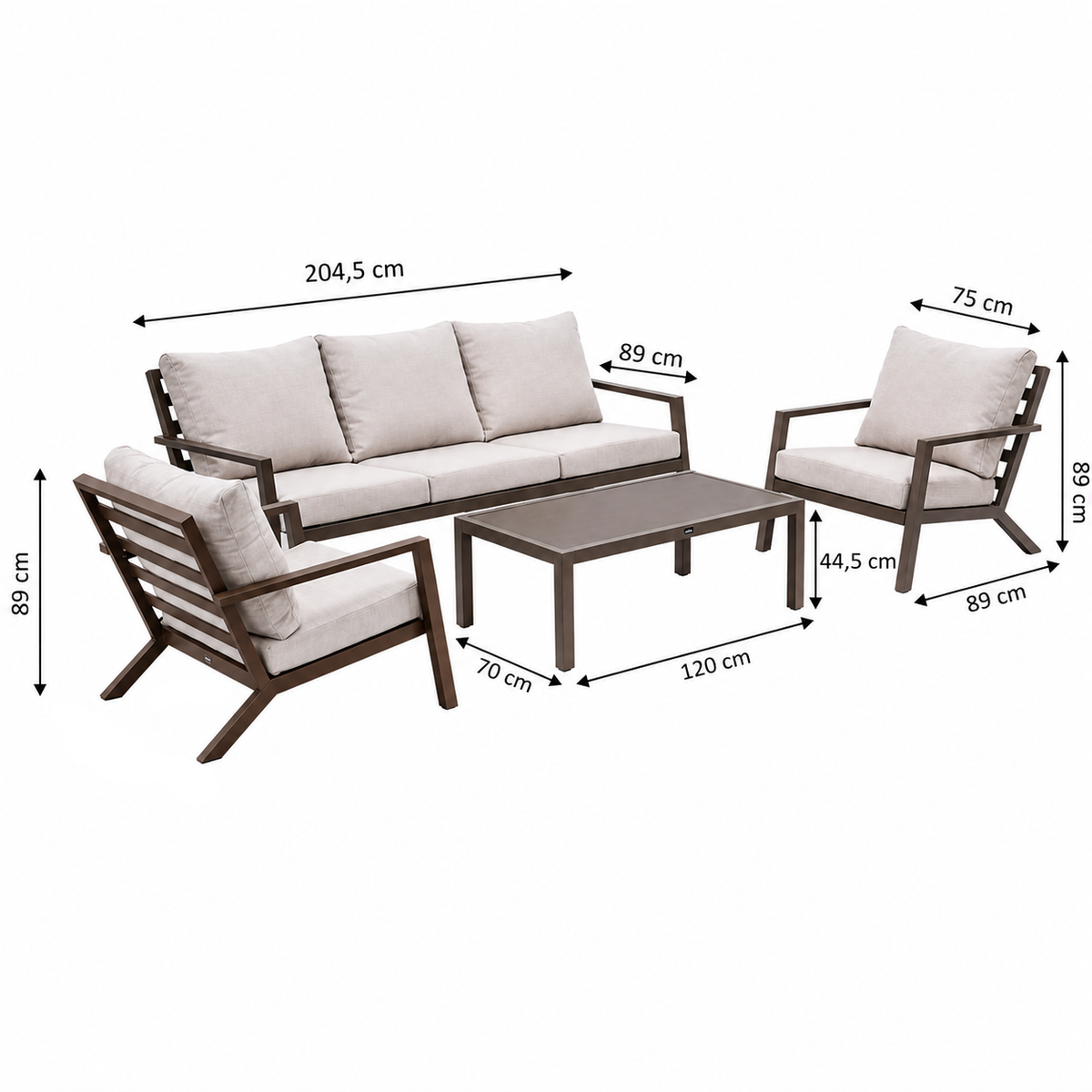 Bank-stoel Loungeset Vomano - Coffee - 5-zits Bank-stoel Loungeset Vomano - Coffee - 5-zits