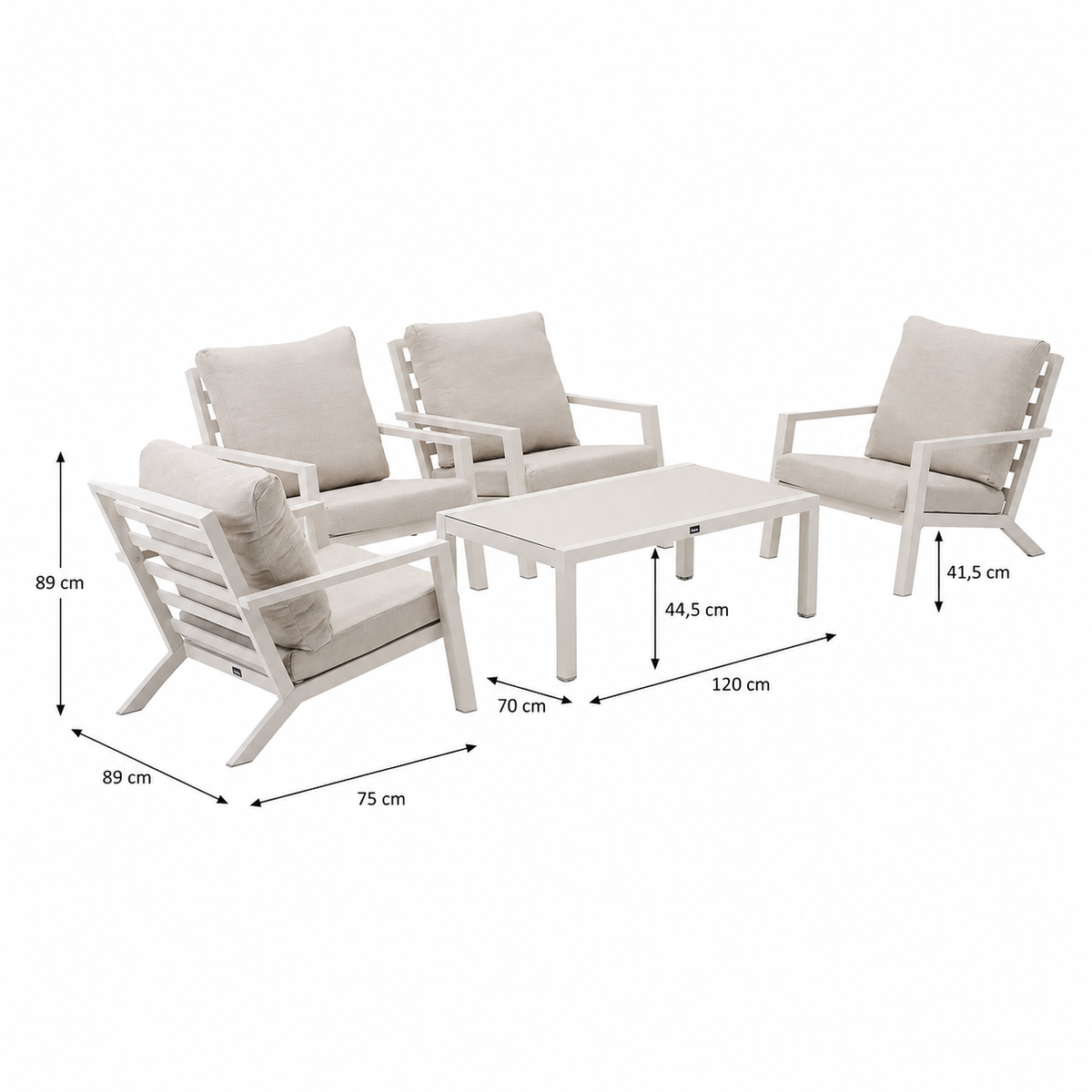 Bank-stoel Loungeset Vomano - Crème - 4-zits Bank-stoel Loungeset Vomano - Crème - 4-zits