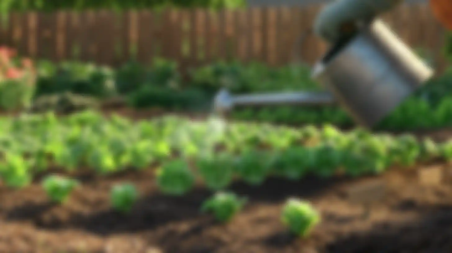 Water met gieter over moestuin