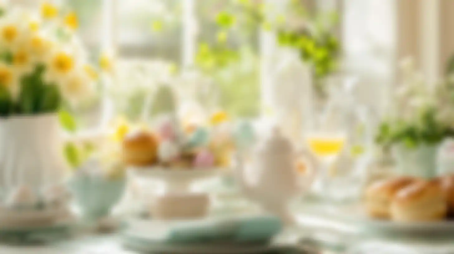Uitgebreide versierde tafel voor een paasbrunch