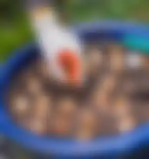 Handschoen die bloembollen in de grond zet