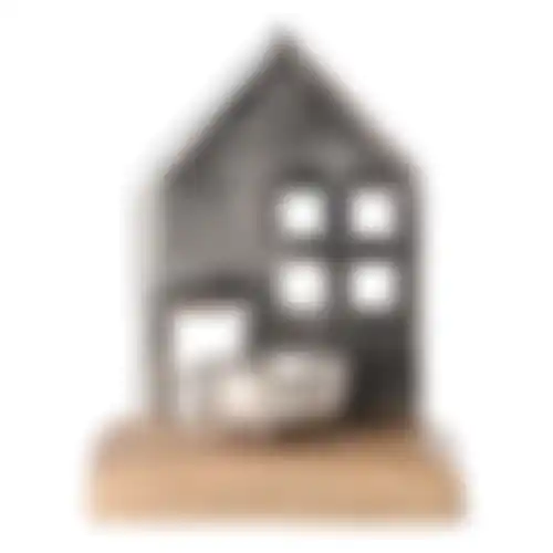 Theelichthouder huis metaal 12x10cm