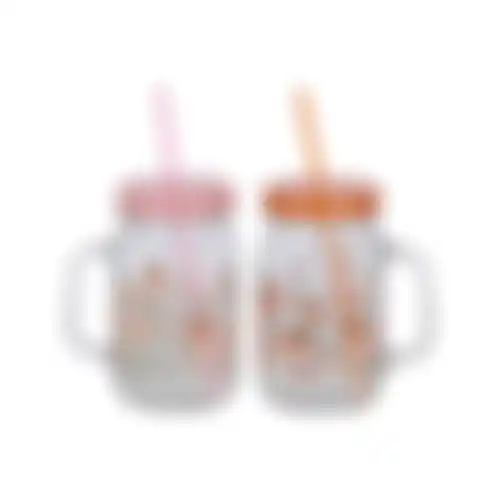 Drinkglas met rietje bloemen 2ass
