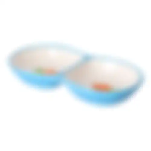 Eetpot knaagdier Ozzy keramisch dubbel blauw 16x8x3cm
