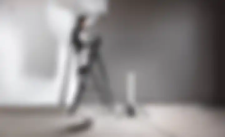 Schilder op ladder bij geverfde muur